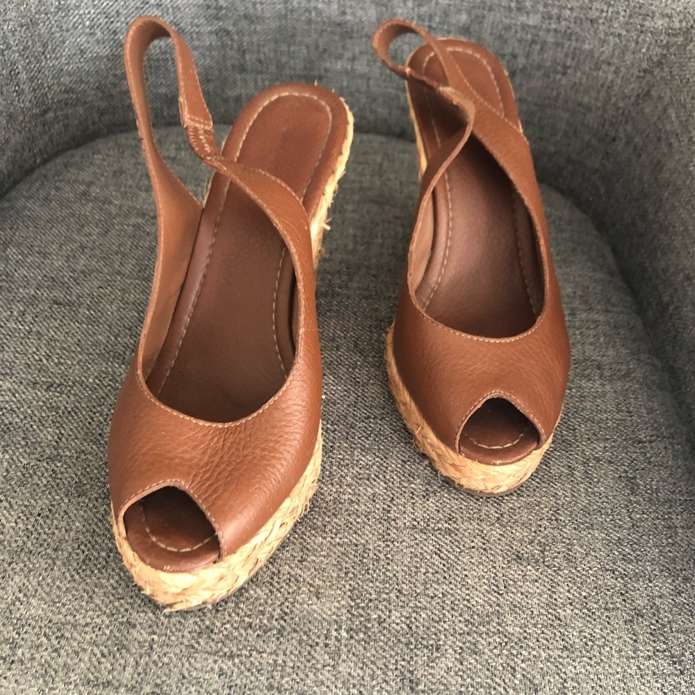 Leather sling back wedges